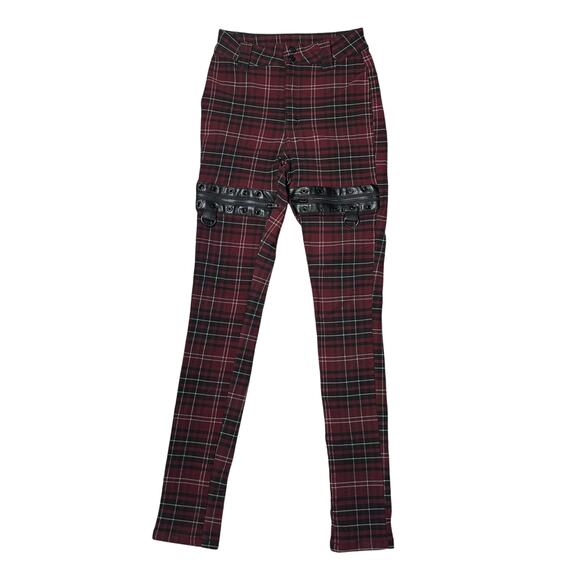 Killstar Red Tartan Plaid Skinny Pants - Picture 1 of 9